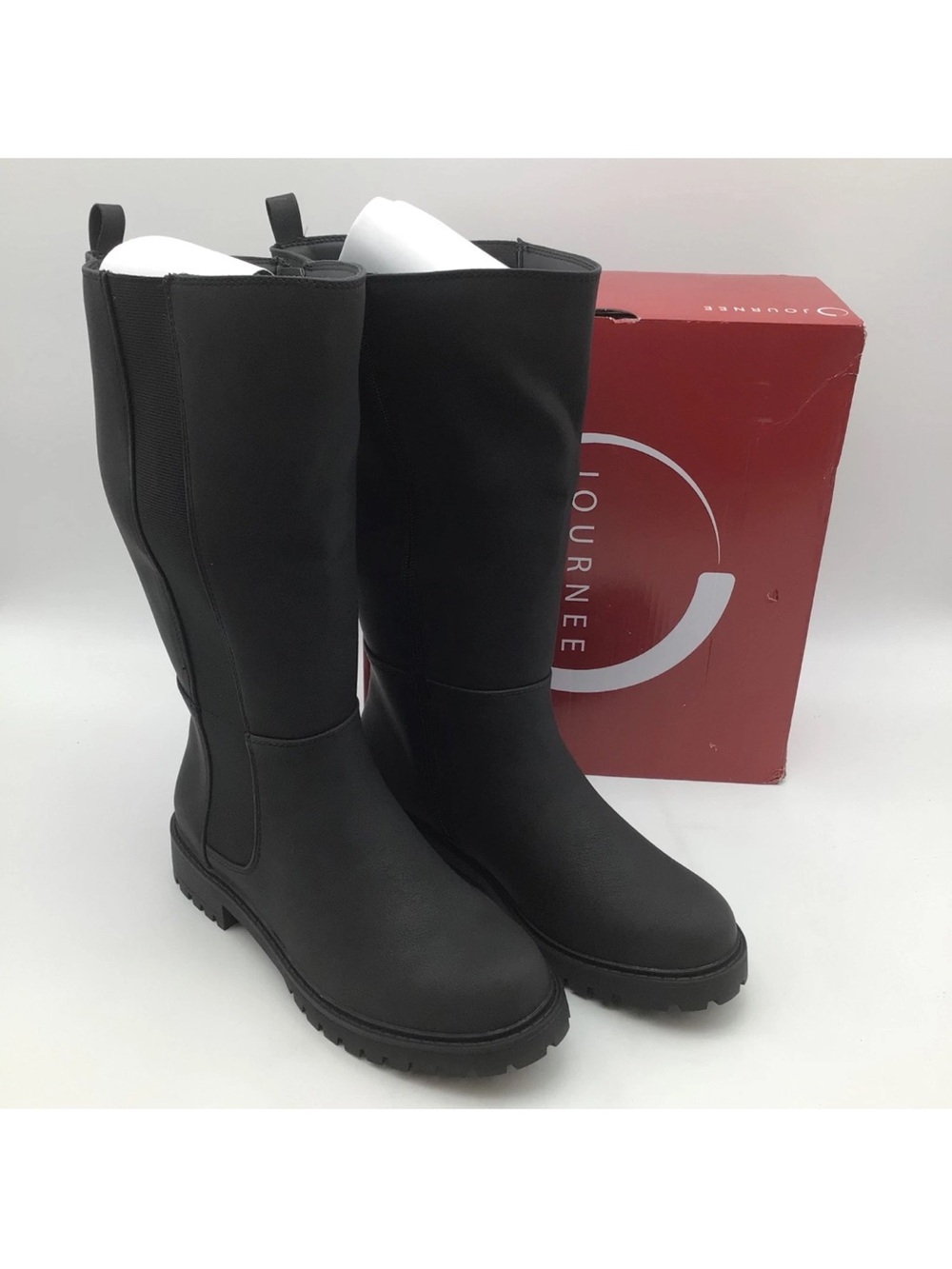 Journee Collection Brandi XWC Black Lug Sole Tall Boots Women Size 8M